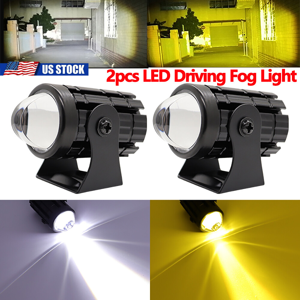 Pair LED Driving Fog Light Amber White Projector Lamp Headlight Motorcycle ATV