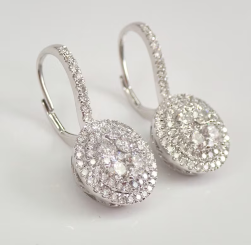 2Ct Lab Created Diamond Round Drop & Dangle Earrings 14K White Gold Plated