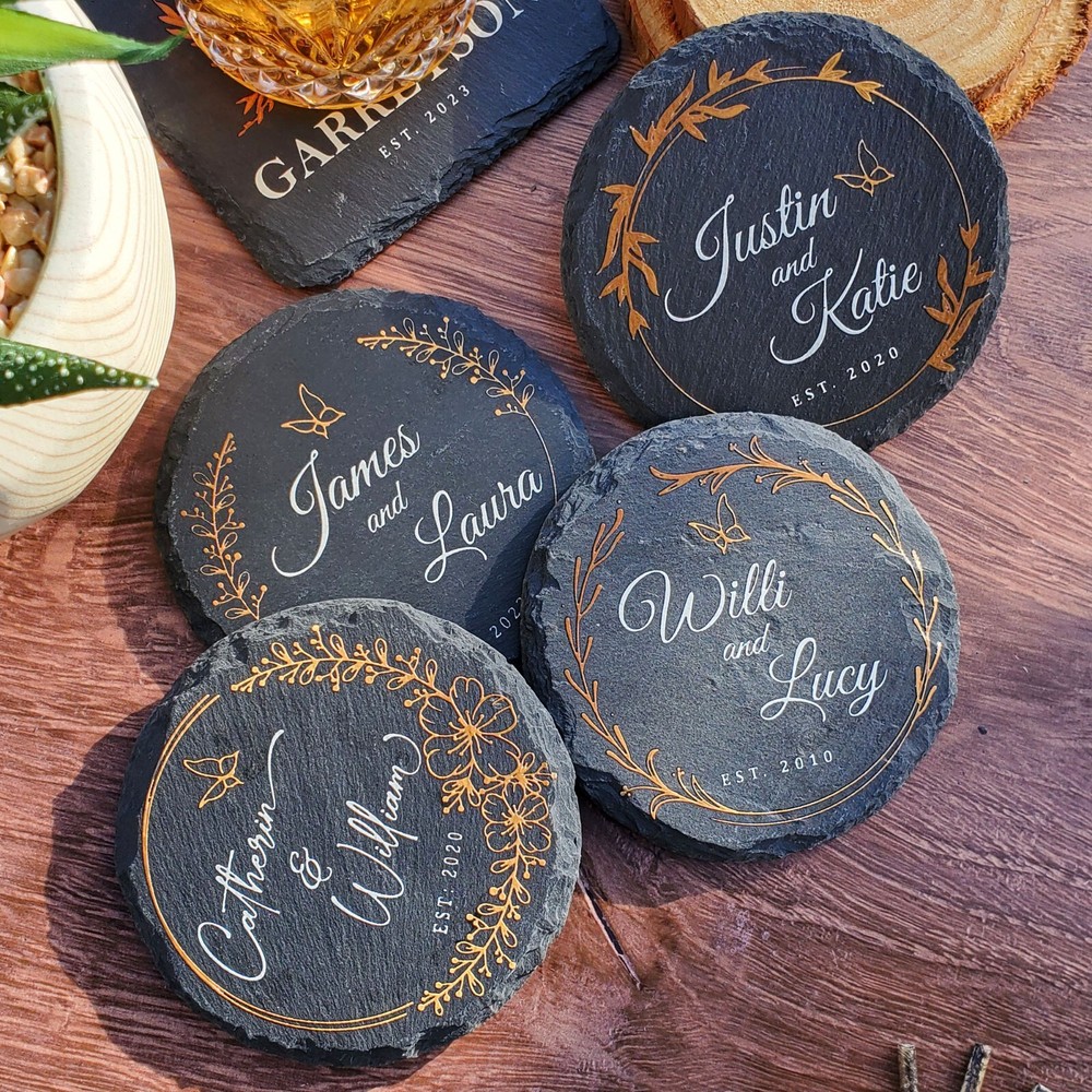 Custom Made Monogram Personalized Slate Stone Drink Coasters SLCCT