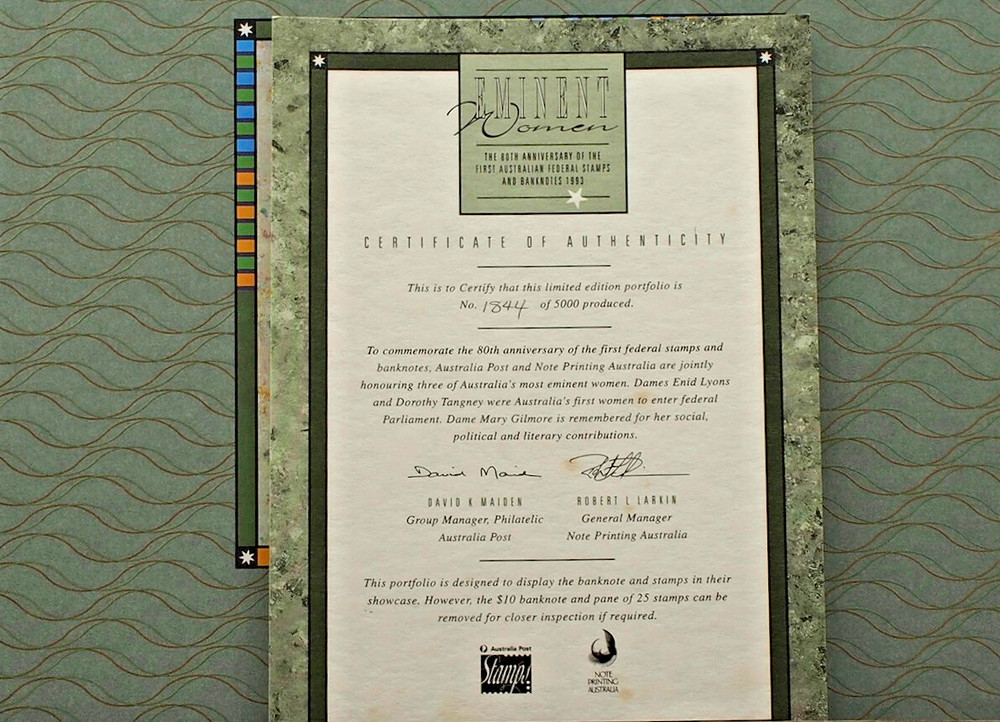 1993 $10 Dame Mary Gilmore Note – 80th Anniv Fed Currency Ltd Ed Folder