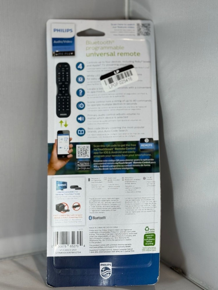 Philips 4 Device Bluetooth Programmable Universal Remote Control SRP4221B/27