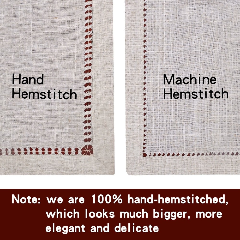 Grelucgo Large Handmade Hemstitch Beige Table Runner, Rectangular 14 by 108 Inch