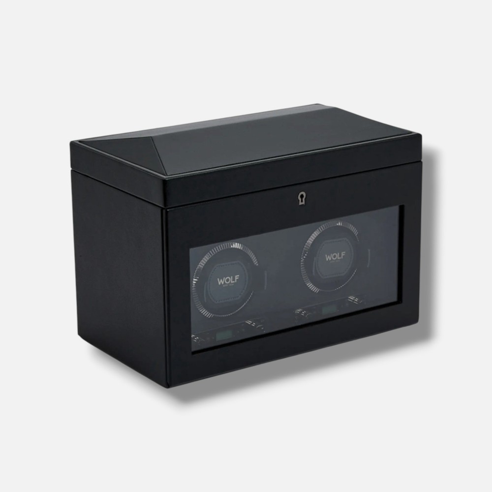 WOLF Men's Black British Racing Storage Double Watch Winder