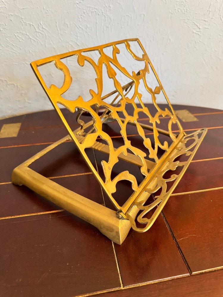 Vintage Solid Ornate Brass Folding Adjustable Book/Bible stand