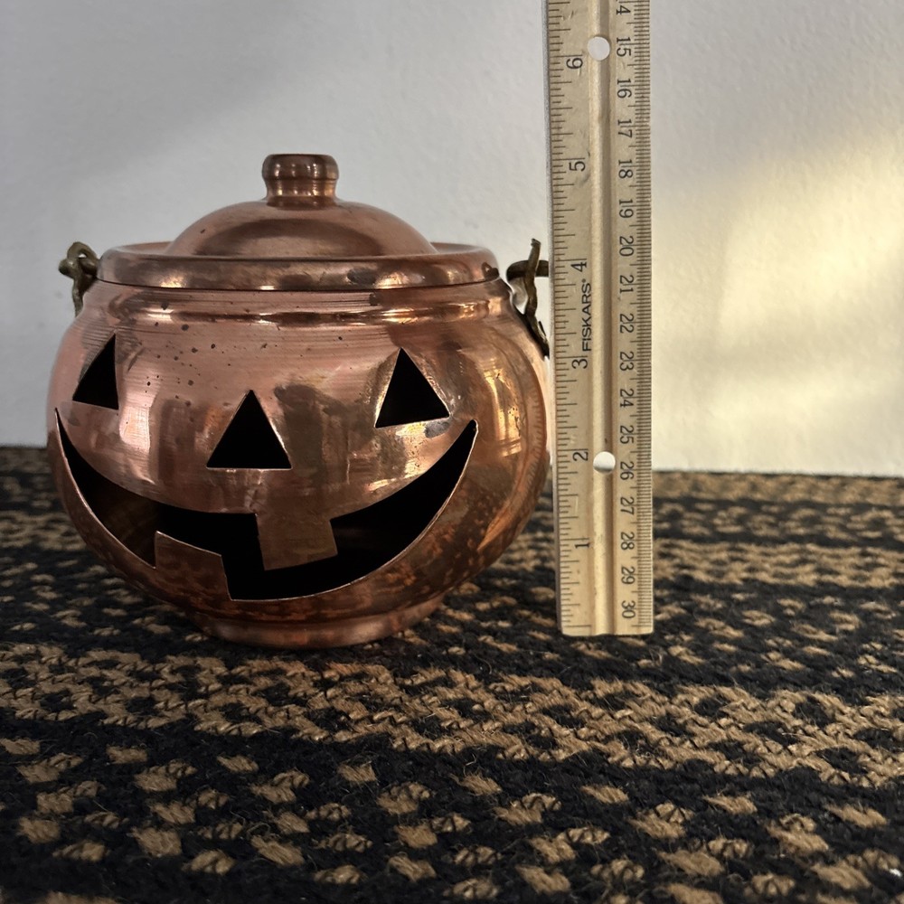 Copper Jack-O-Lantern Cauldron with Brass Handle & Lid~Made in Turkey