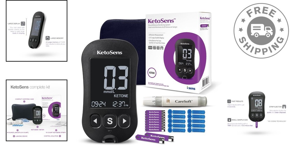 Best-In-Class Blood Ketone Monitor with Fast LCD Display & Ejector Functionality
