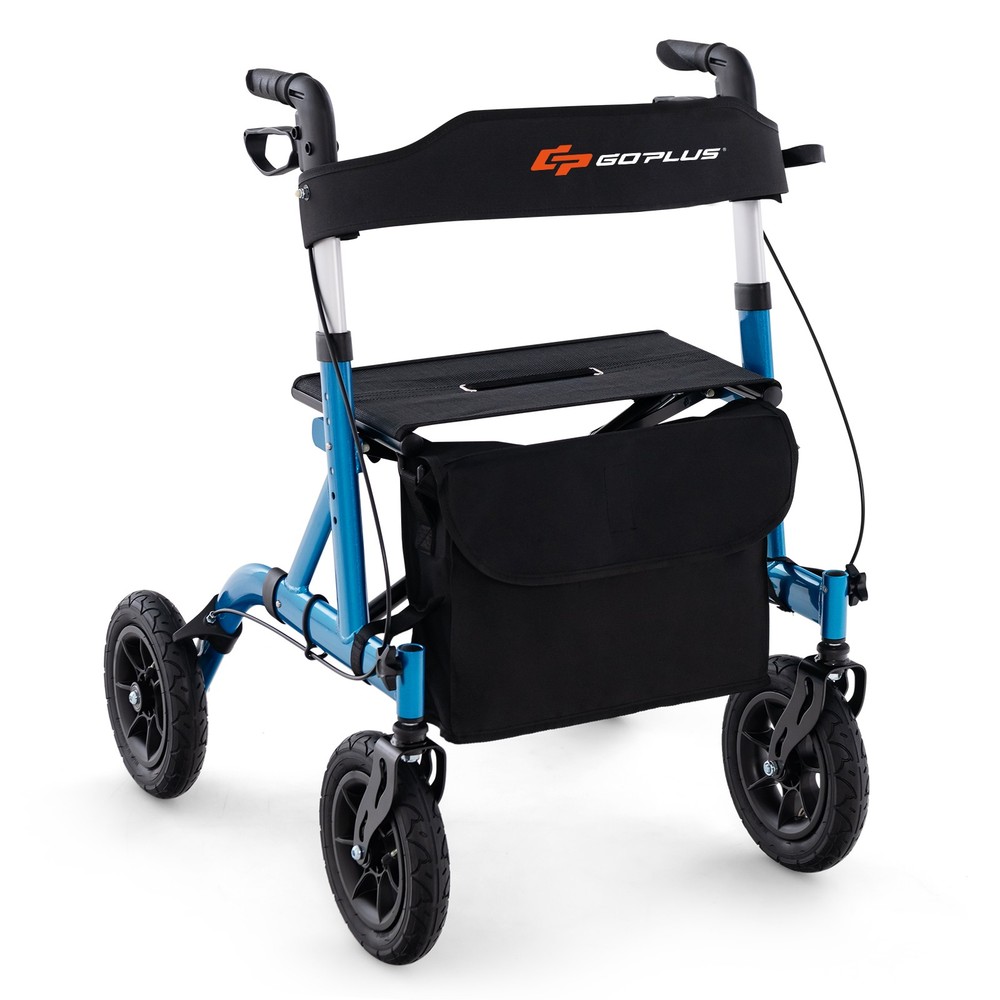 Foldable Height Adjustable Rollator Walker with Seat, Storage Bag for Seniors