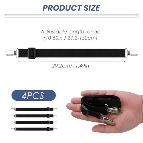 Couch Cover & Bed Sheet Straps, 4 Pack Adjustable（10-60"） Sofa Couch Cover