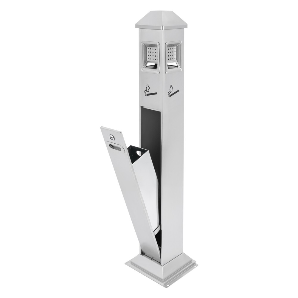 Metal Vertical Trash Bin Cigarette Butts Ash Outdoor Trash Can Container Silver