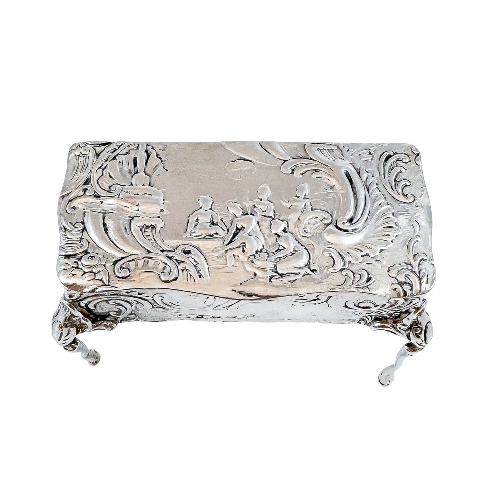 19th C Neoclassical imported Hanau 930 silver miniature table trinket ring box