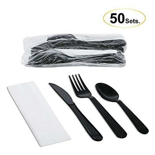 Party Essentials Individually Wrapped Black Plastic Cutlery Packets/ Heavy Duty