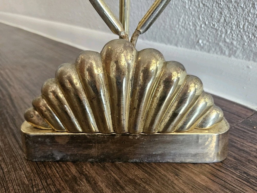 Vintage S.M.I. Solid Brass Fireplace Tool Set | Heavy Shell Nautical 29" | MCM