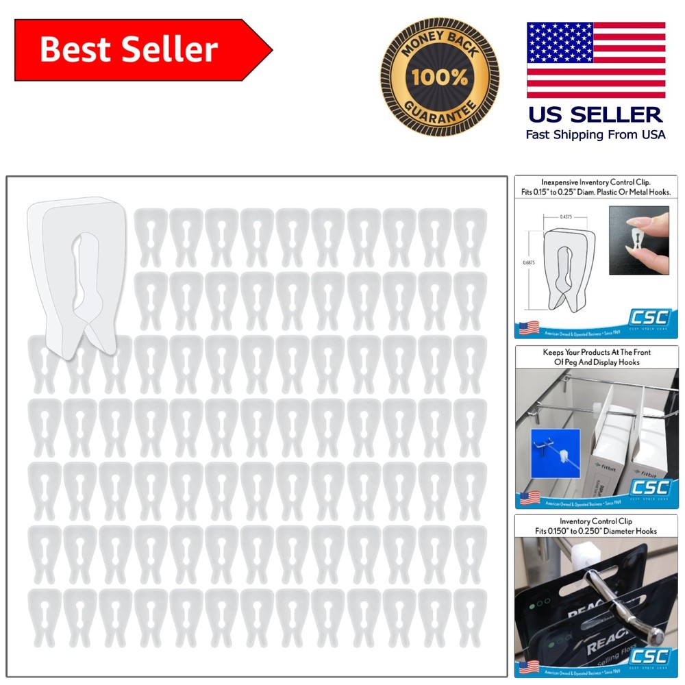 Clear Adjustable Inventory Control Clips - 300 Pack for Peg Hook Display Control