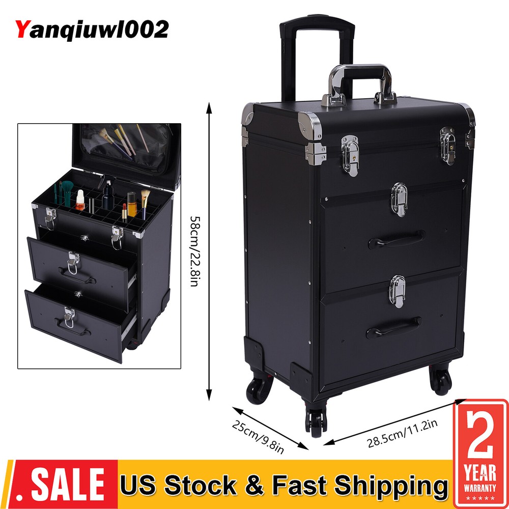 Professional Rolling Makeup Train Case Cosmetic Trolley Makeup Storage Organizer