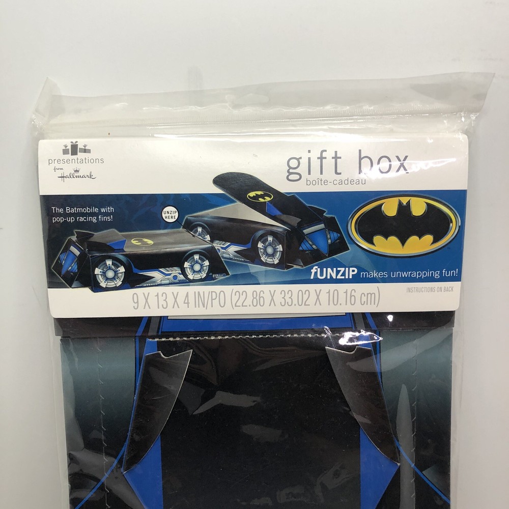 NEW Hallmark Funzip Large BATMAN Batmobile Gift Box 9”x13”x4” Party Present