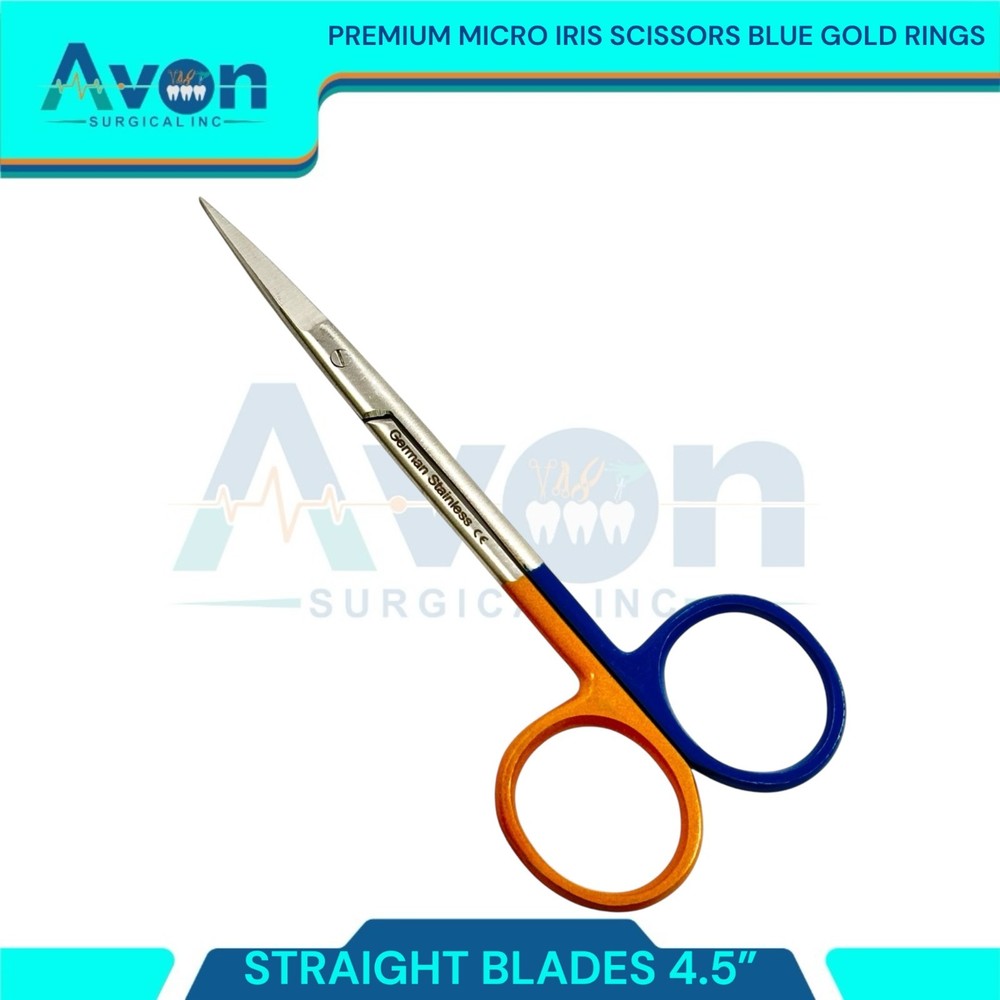 Straight-Tiped Multi-Color Iris Scissors 4.5" Gold/Blue Handle - Sharp - 1pc