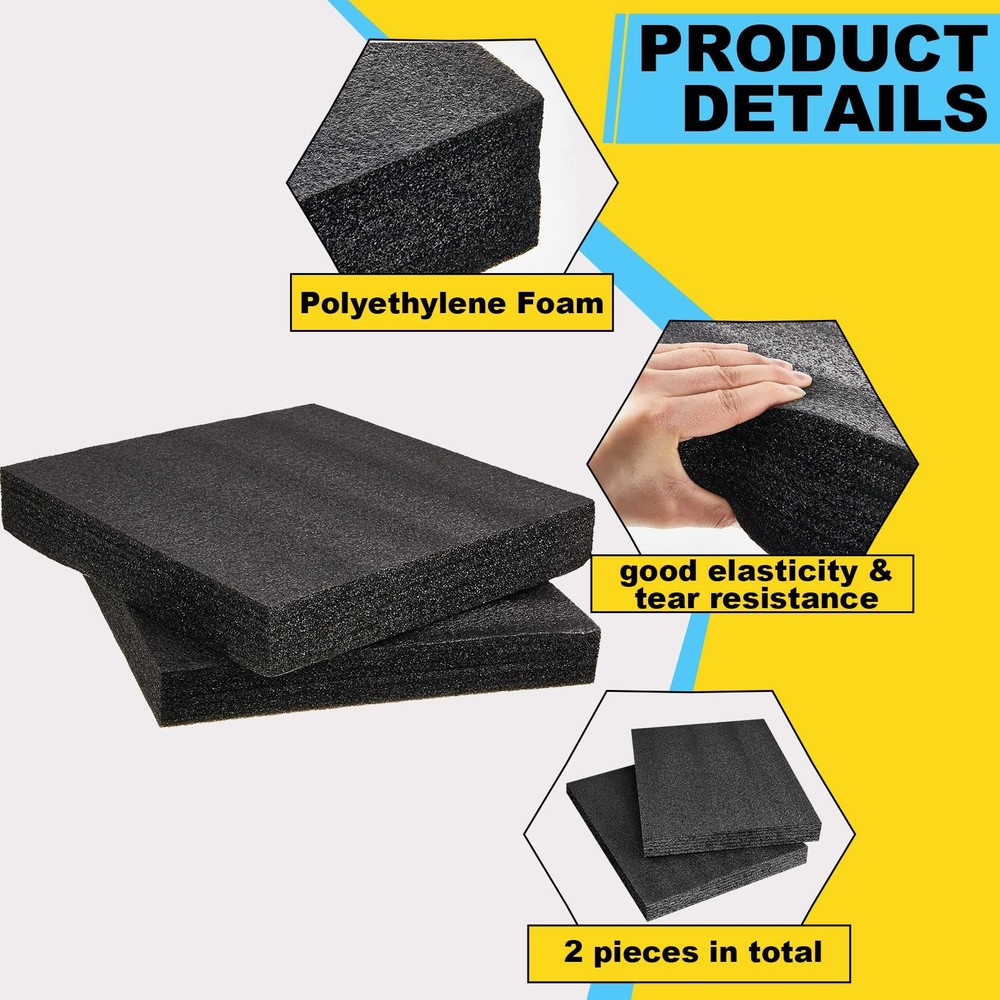 4 PCS Black Polyethylene Foam Sheets 16x12x2 Inch Thick Cuttable Case Insert