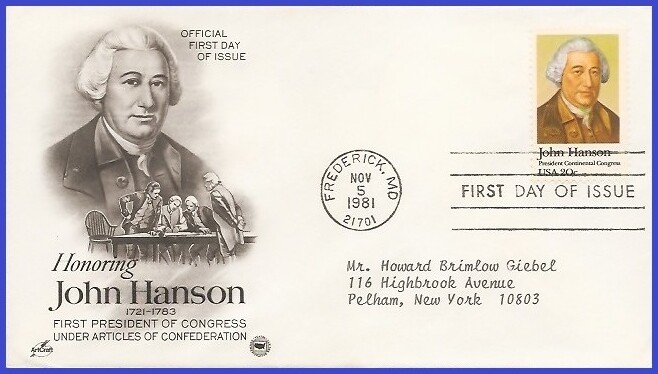 USA5 #1941 ADDR PCS ARTCRAFT FDC   John Hanson