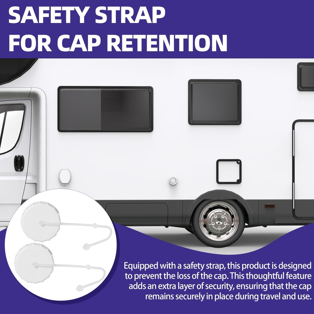 2-Pack White Fresh Water Fills Cap RV Fresh Water Tanks Cap and Strap Camper ...