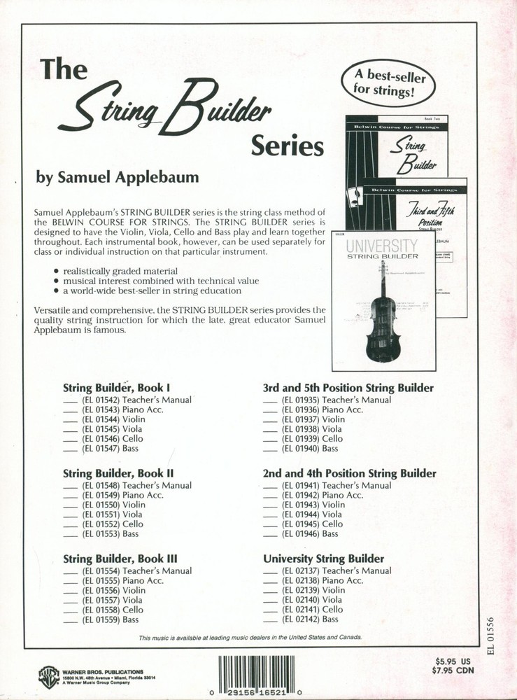 Vintage Belwin Applebaum String Builder Violin Book 3 Third Position Double Stop