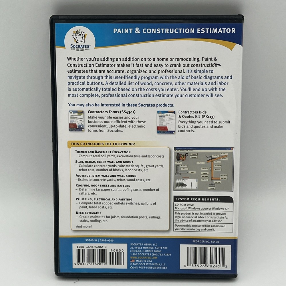 Socrates Paint & Construction Estimator Contractor Software CD V2.75 H5