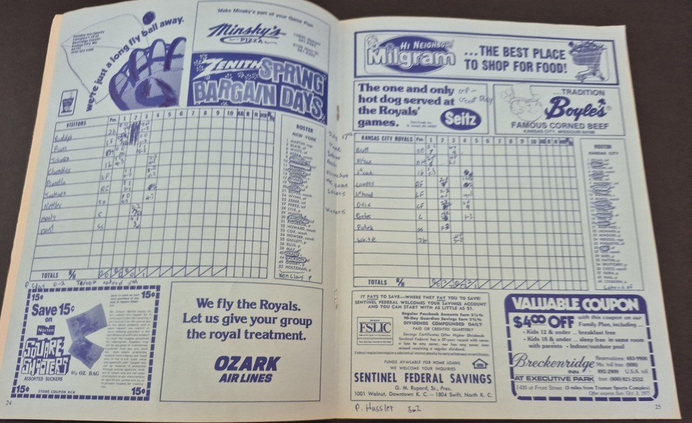 Royals Vs Yankees 1977 Grand Slam Program With Cookie Rojas Autograph