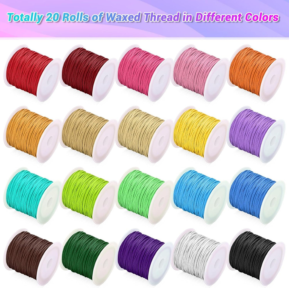 20 Rolls Wax String for Bracelet Making, Waxed Thread Bracelet Cord, Waxed Polye
