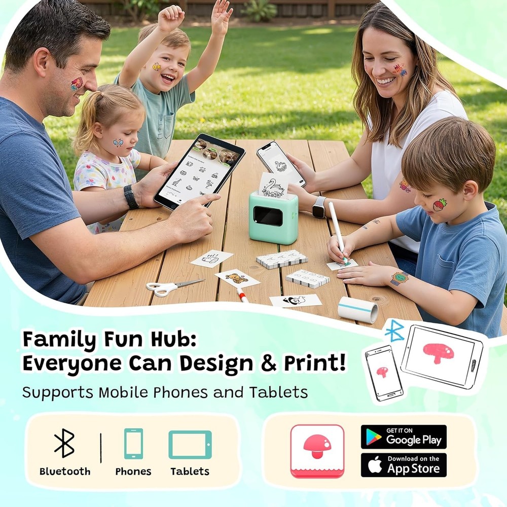 Portable TK20 Temporary Tattoo Printer with Markers - Perfect for Ages 8+