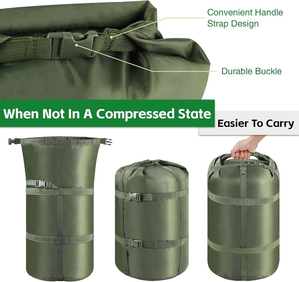 Nylon Compression Stuff Sack, 15L/27L/45L Lightweight Sleeping Bag Compre...