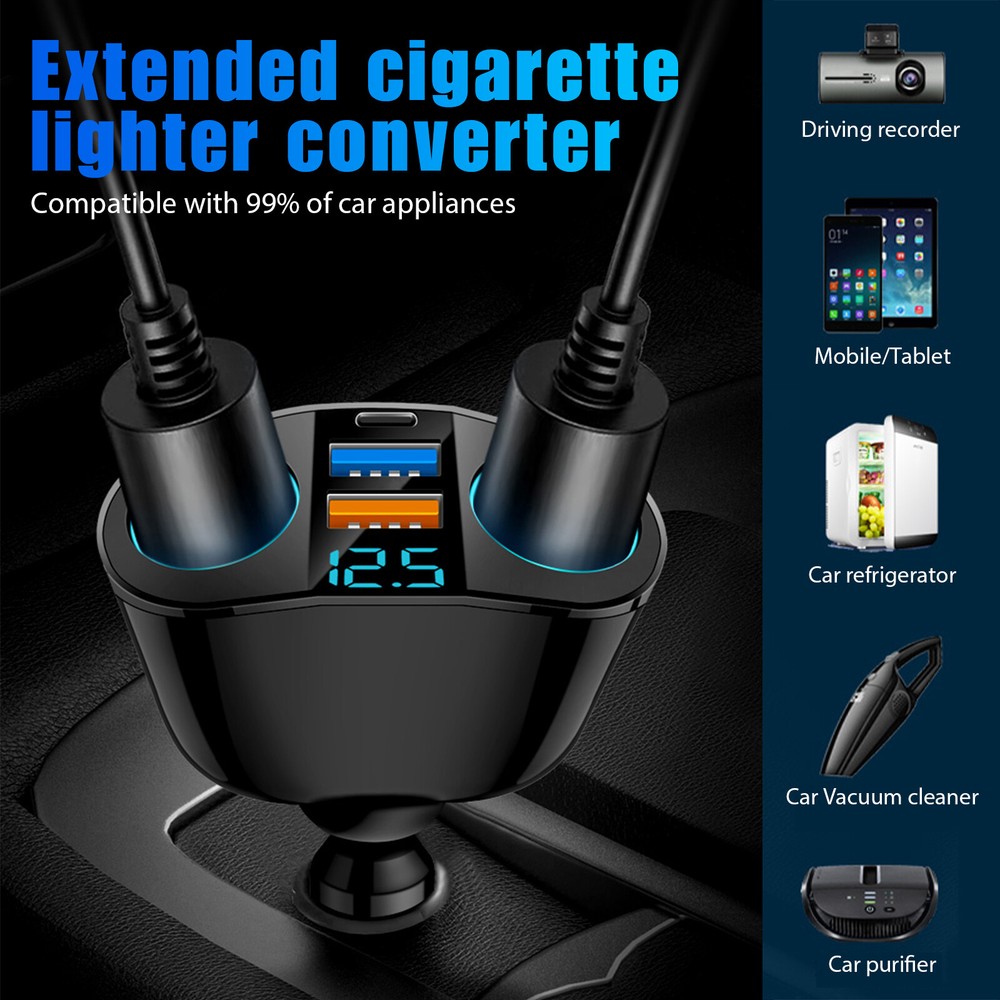 2 Way Car Cigarette Lighter Socket Splitter Dual USB Charger Power Adapter LED