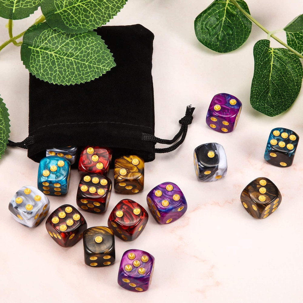 Tecunite 25 Pieces 6 Side Polyhedral Dice Set with Black Pouch Compatible