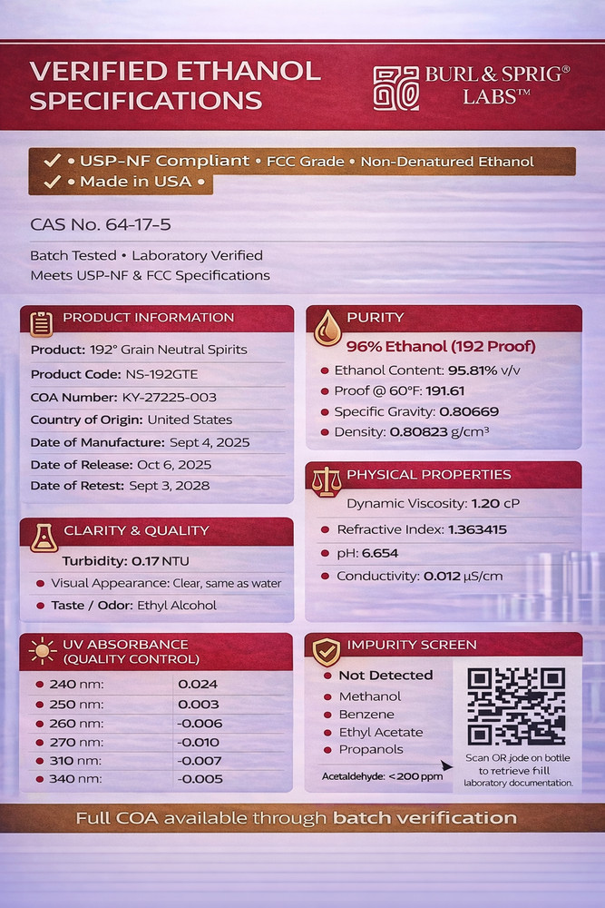 192 Proof Ethanol Solvent 96% High Purity Laboratory & Extraction Grade