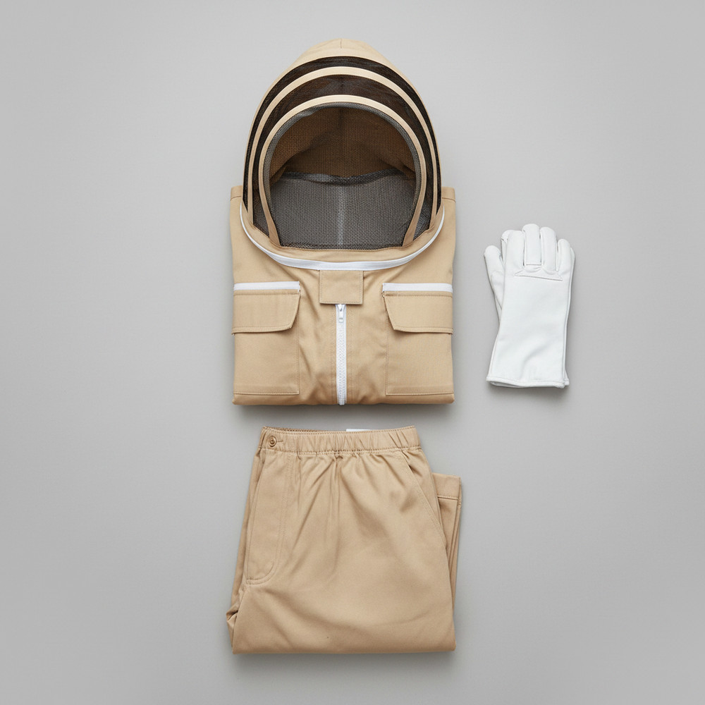 Premium Single-Layer Brown Beekeeping Suit with Protective White Gloves
