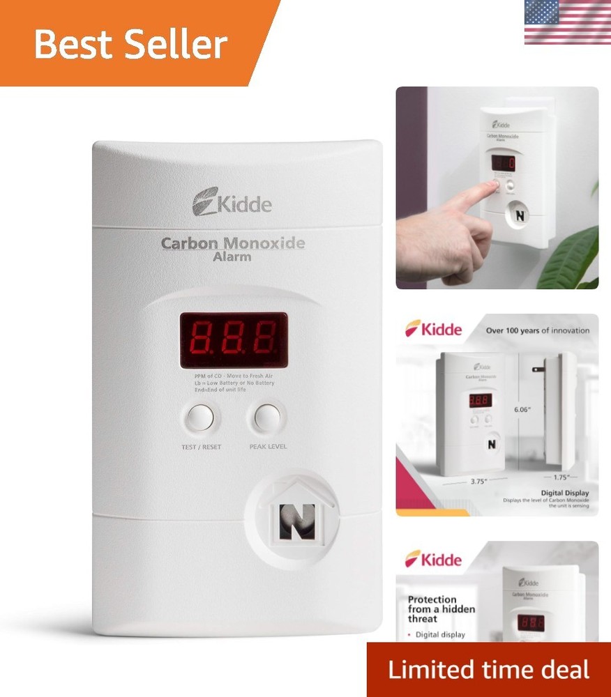 Carbon Monoxide Detector, Plug In Wall with 9-Volt Battery Backup, Digital LE...