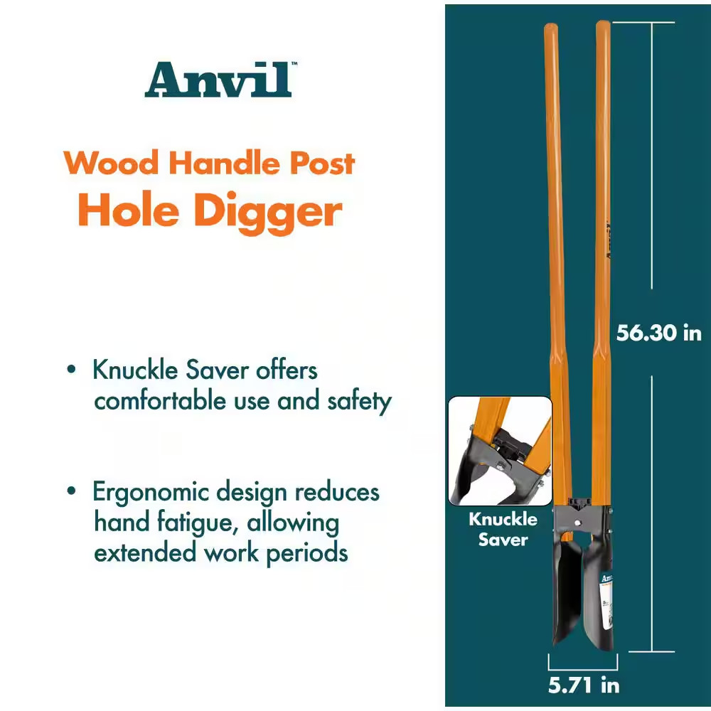 47 In. L Wood Handle Steel Post Hole Digger