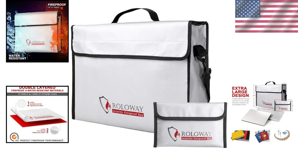 15x12 Fireproof Document Safe with Zipper & Adjustable Strap for Valuables