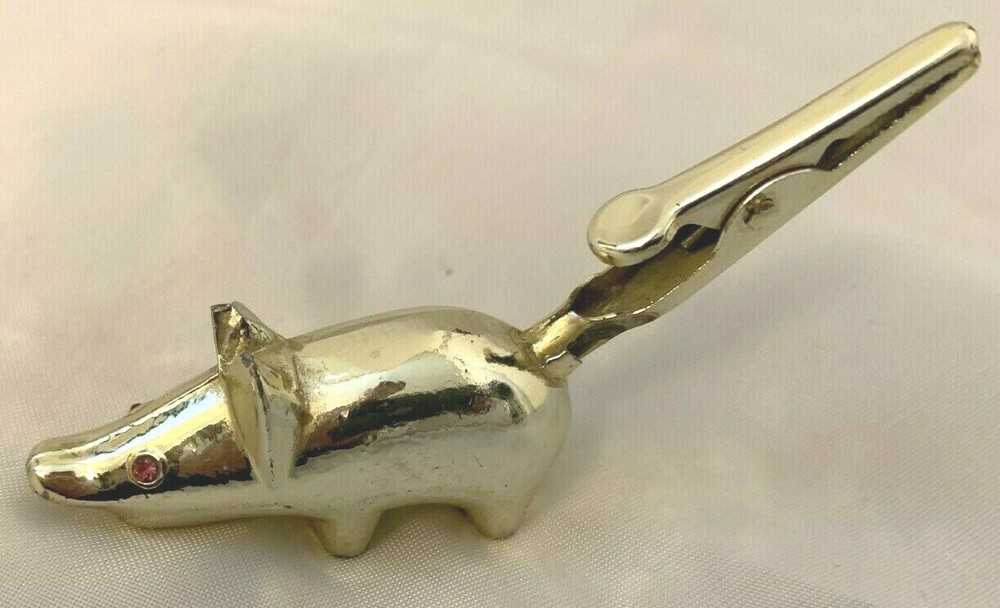 Silvertone 3.5" Metal Rhinestone MOUSE Figurine Paper Clip Document Holder