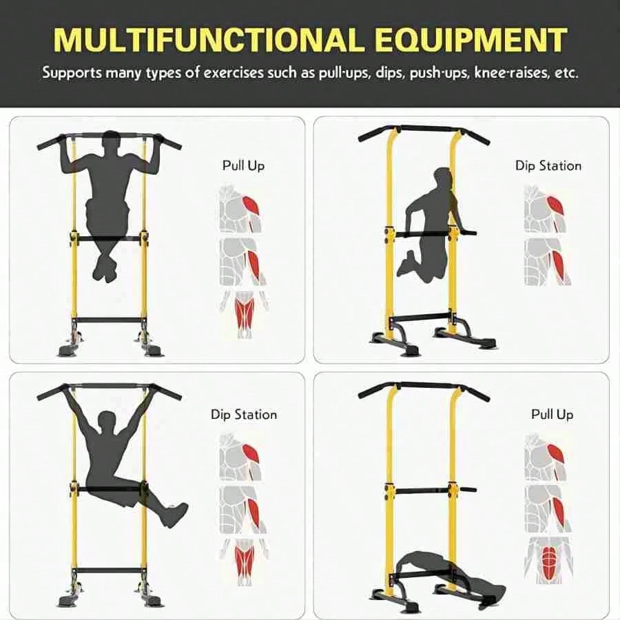 DlandHome Adjustable Height Pull Up Bar Power Tower & Dip Station Home-FGQA