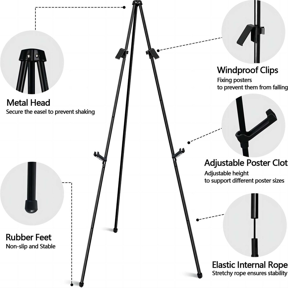 Mutualsign 6 Pack Easel Stand 63" Folding Easels for Display, Portable Black