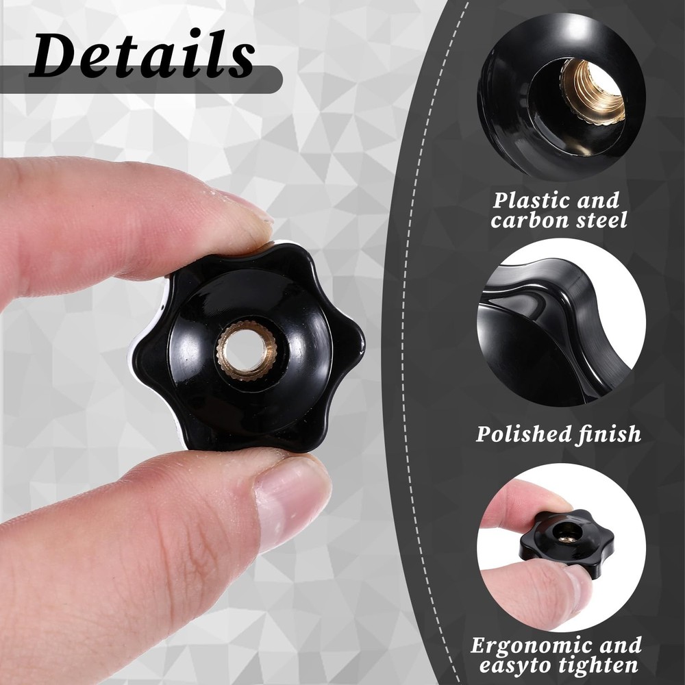 4 PCS 6 Star Knobs, Black Nylon Screw-On Type Thru Threaded Knob Nuts, M6 Hex...