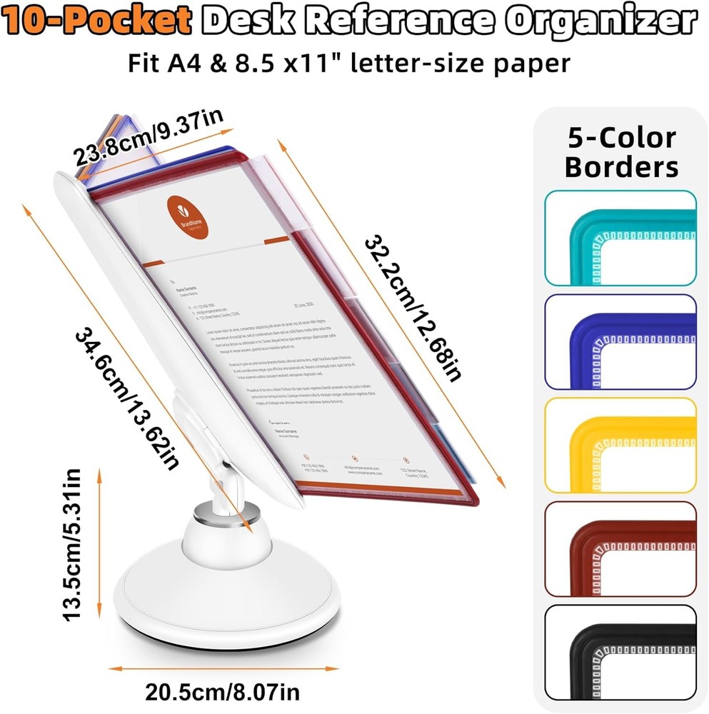 Antner 10 Pocket Desktop Reference and Display System with 360° Adjustable Base,