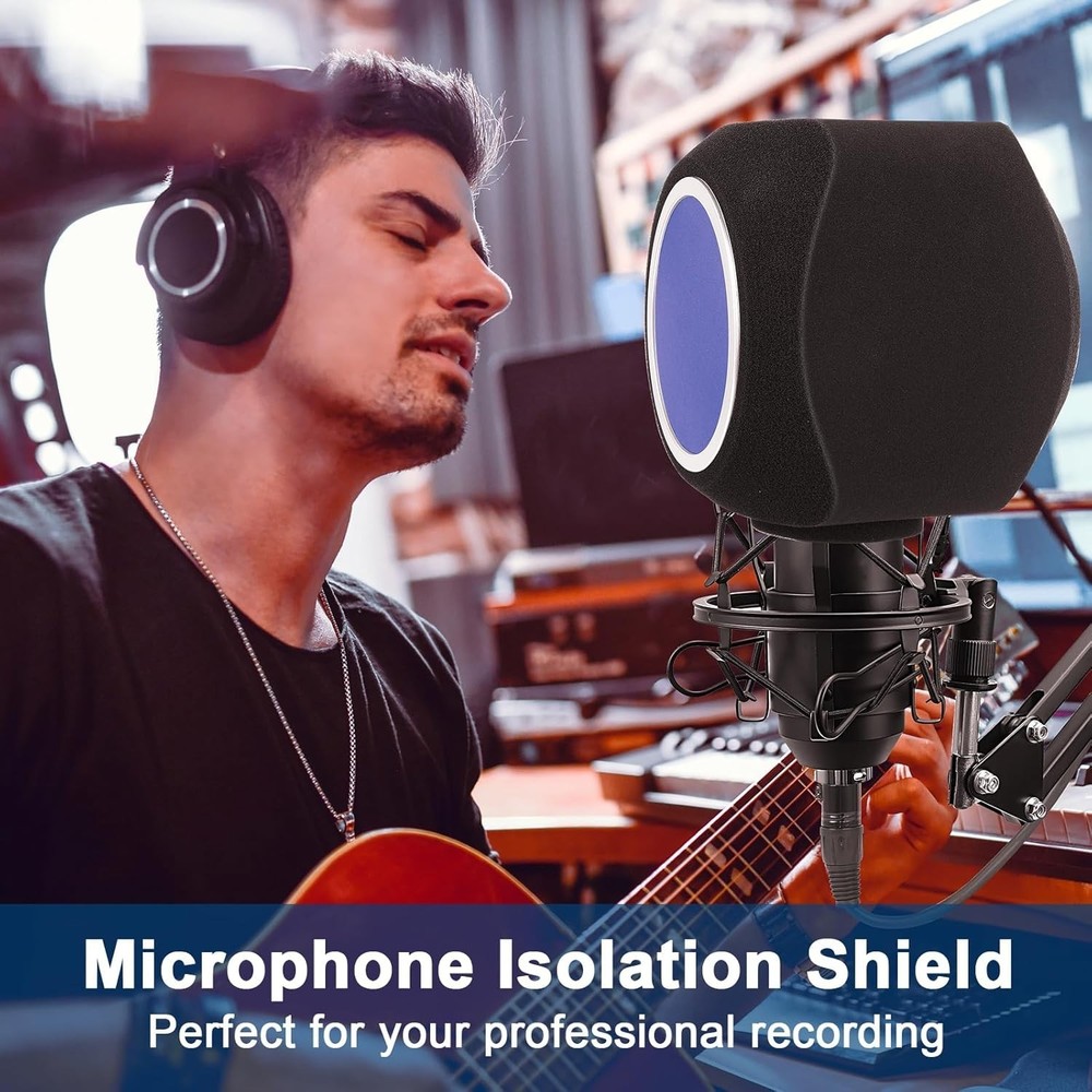 High-Density Foam Microphone Isolation Cover with Pop Filter for Studio Quality