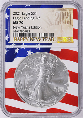 2021- NGC - MS70 - $1 Silver Eagle T-2 [B-2][B-8]*LABEL MAY VARY*