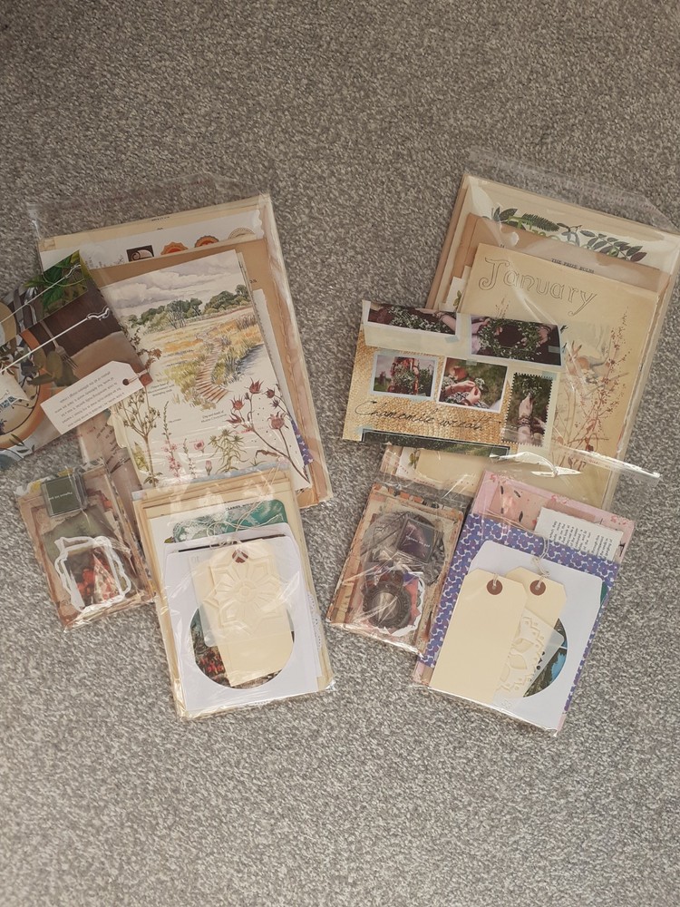 150pc junk journal kit with handmade junk journal, ephemera bundle.
