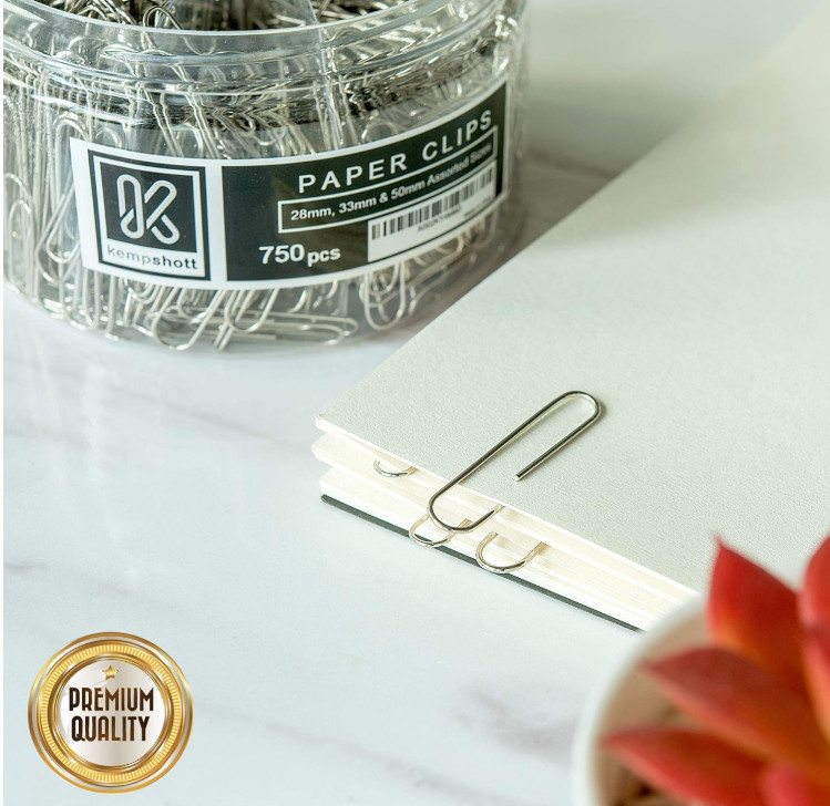 750 Paper Clips Assorted Sizes Small, Medium and Large Sizes, Silver