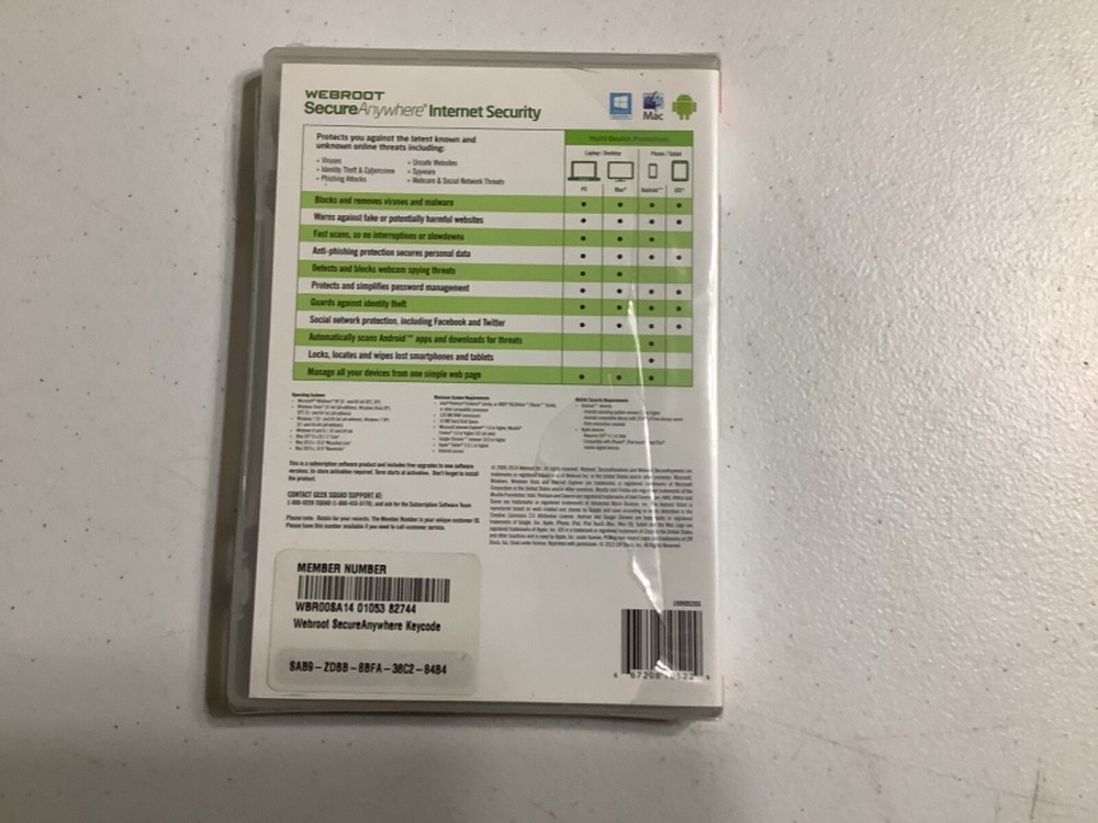 Webroot Secure Anywhere PC/Mac/Mobile Android & iOS-3 Devices Internet Security