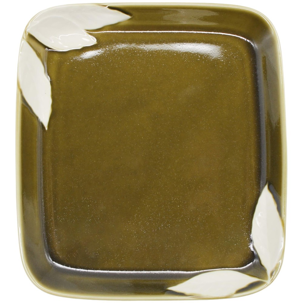 Rectangular Plate Deep Green 19x21cm Mino Ware Microwave Safe Japan