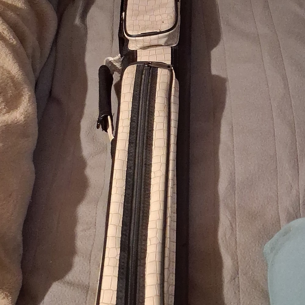 White Black Hard Tube Cue Case with Compartment Handle Crocodile Pattern