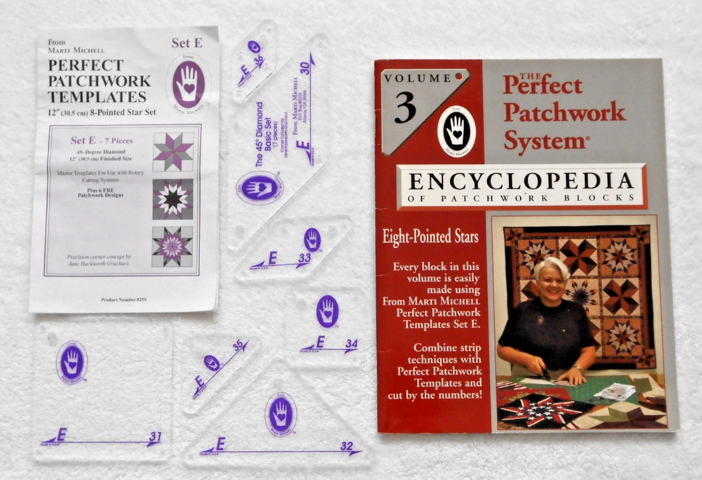 MARTI MICHELL PERFECT PATCHWORK TEMPLATES SET E + ENCYCLOPEDIA VOLUME 3 - NICE!