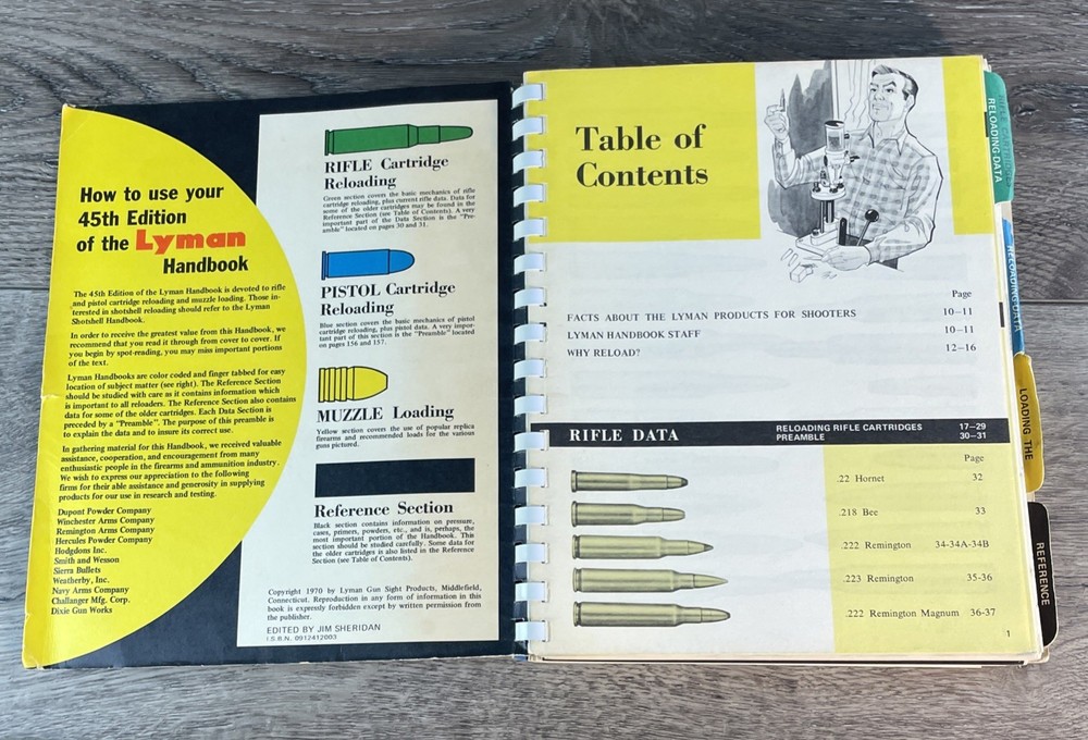 Lyman Reloading Handbook 45th Ed 1970 Rifle Pistol Muzzle Loading & Tech Specs